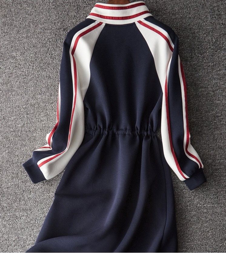 スポーティワンピース ファスナーワンピース ボリューム袖ワンピース ハイウエストワンピース スカート ワンピース トレーナー オールインワン ロングスカート フレアスカート 膝下 ミモレ ミモレ丈