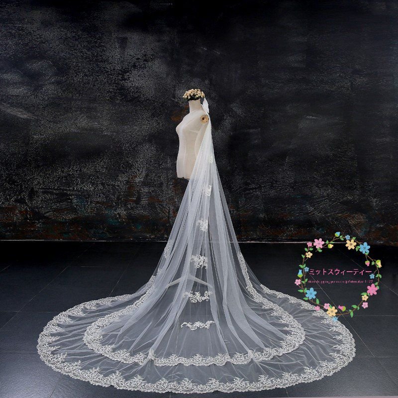 ウエディング ロングベール 結婚式 安い マリアベール ブライダルベール 花嫁 チャペルベール 二次会 ウェデイングベール 披露宴 刺繍エッジ