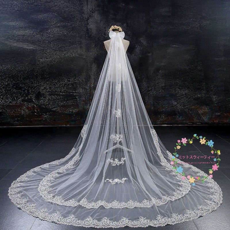 ウエディング ロングベール 結婚式 安い マリアベール ブライダルベール 花嫁 チャペルベール 二次会 ウェデイングベール 披露宴 刺繍エッジ