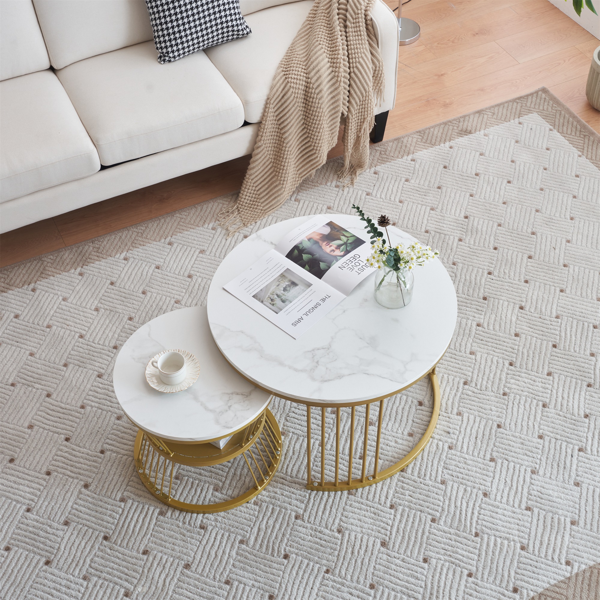 ローテーブルセンターテーブル テーブル 大理石調 波紋 収納付 おしゃれ 入れ子式 円型