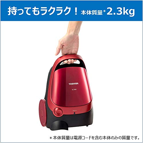 東芝 掃除機 紙パック式 キャニスター型クリーナー コード式 軽量コンパクト VC-PH9-R グランレッド