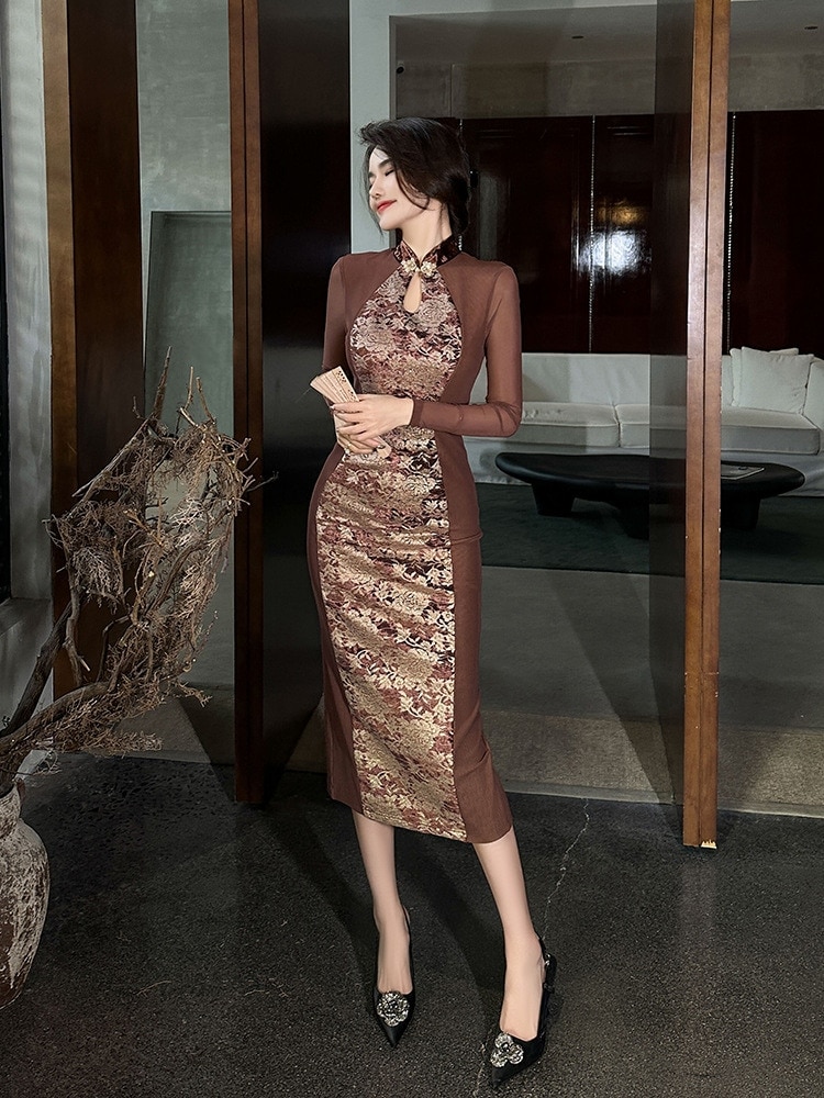 2024 春の新作女性の新しい中国風改良チャイナドレスロングスカートレトロな気質プリントヒップドレス 20980 母の日 2024 春の新作女性の新しい中国風改良チャイナドレスロングスカートレトロな気質プリントヒップドレス 20980 母の日