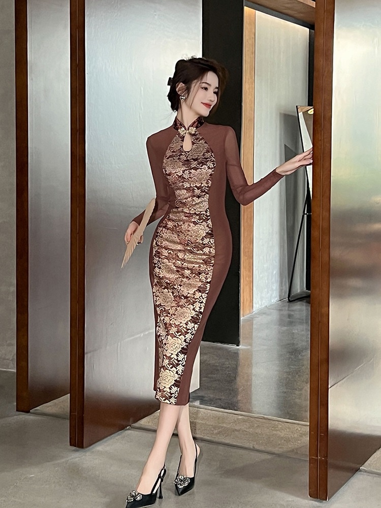 2024 春の新作女性の新しい中国風改良チャイナドレスロングスカートレトロな気質プリントヒップドレス 20980 母の日 2024 春の新作女性の新しい中国風改良チャイナドレスロングスカートレトロな気質プリントヒップドレス 20980 母の日