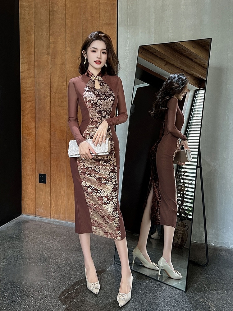 2024 春の新作女性の新しい中国風改良チャイナドレスロングスカートレトロな気質プリントヒップドレス 20980 母の日 2024 春の新作女性の新しい中国風改良チャイナドレスロングスカートレトロな気質プリントヒップドレス 20980 母の日