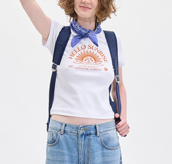 HELLO SUNRISE Arch Logo Baby Tee (W) White Tシャツ・カットソー