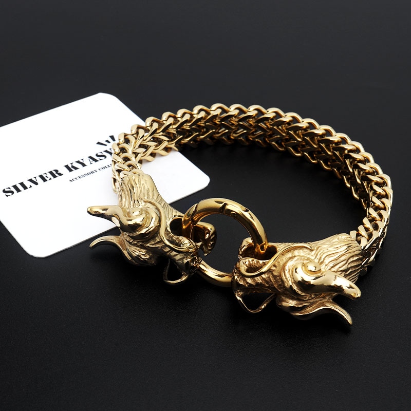 ステンレス ドラゴンブレスレット [b579-gold]