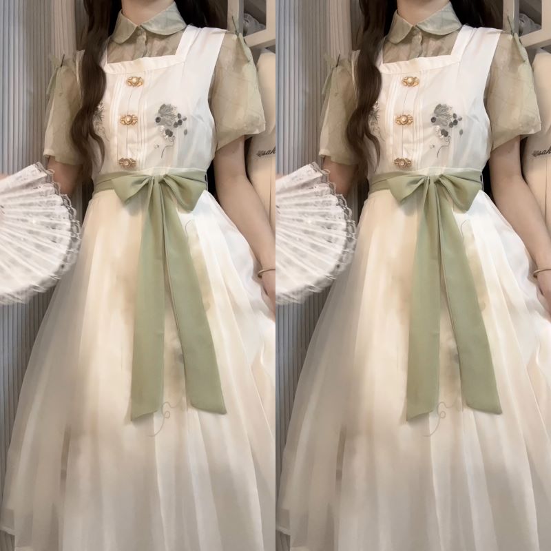 【フルセット】デザイン青提詞新韓国cos要素ワンピース半袖シャツセット夏 【フルセット】デザイン青提詞新韓国cos要素ワンピース半袖シャツセット夏