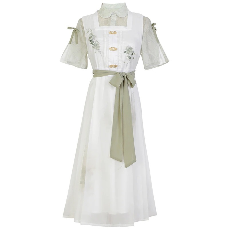 【フルセット】デザイン青提詞新韓国cos要素ワンピース半袖シャツセット夏 【フルセット】デザイン青提詞新韓国cos要素ワンピース半袖シャツセット夏