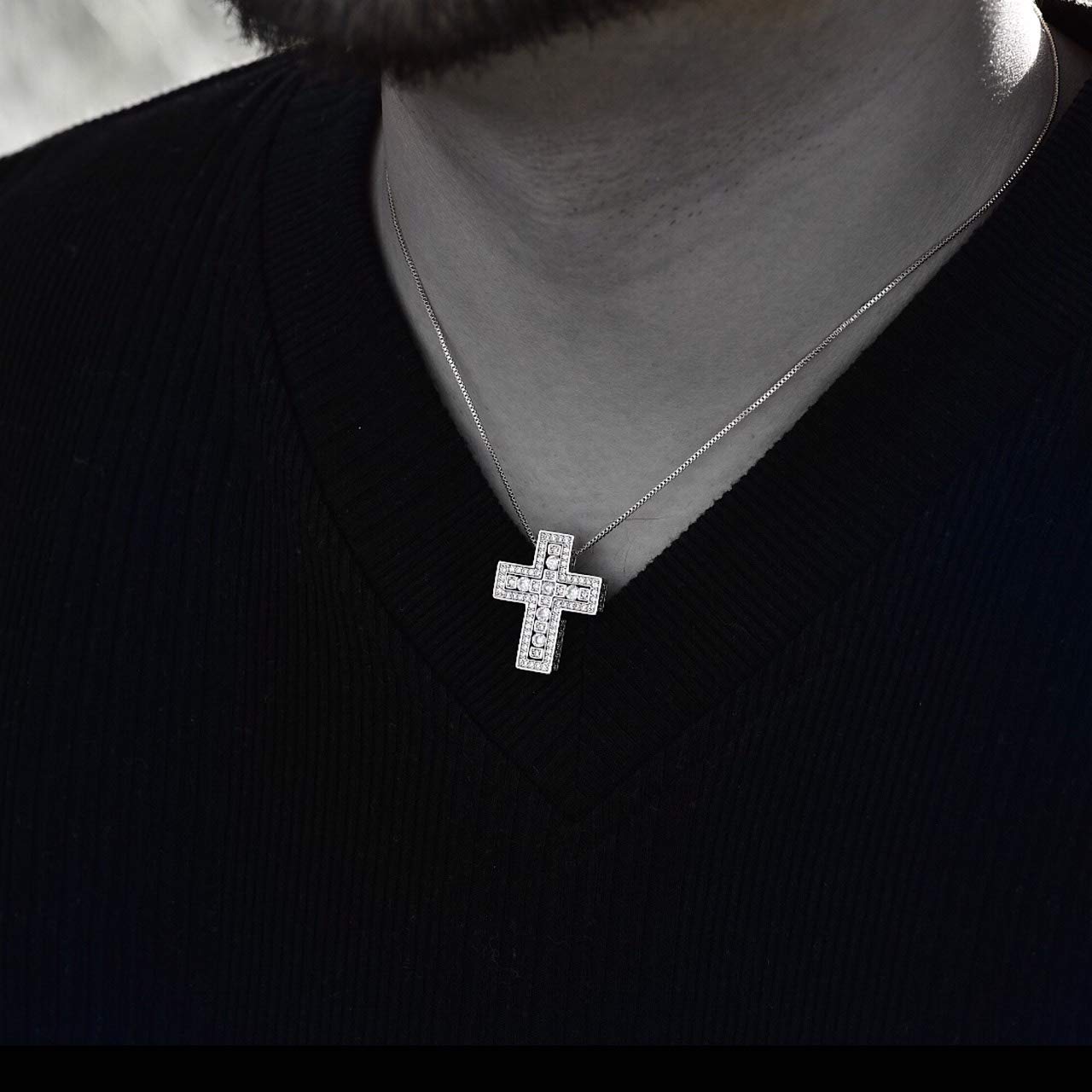 Lucliss クロス ネックレス 国内メーカー ジルコニア ダブル 18K 金メッキ 【 シルバー 】 メンズ レディース 18金 GP 十字架 クロスネックレス