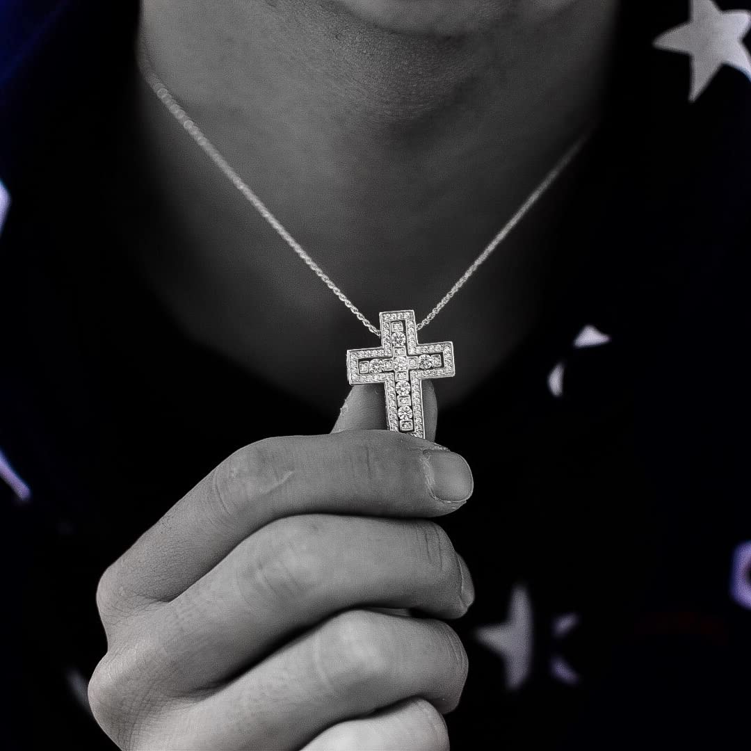 Lucliss クロス ネックレス 国内メーカー ジルコニア ダブル 18K 金メッキ 【 シルバー 】 メンズ レディース 18金 GP 十字架 クロスネックレス