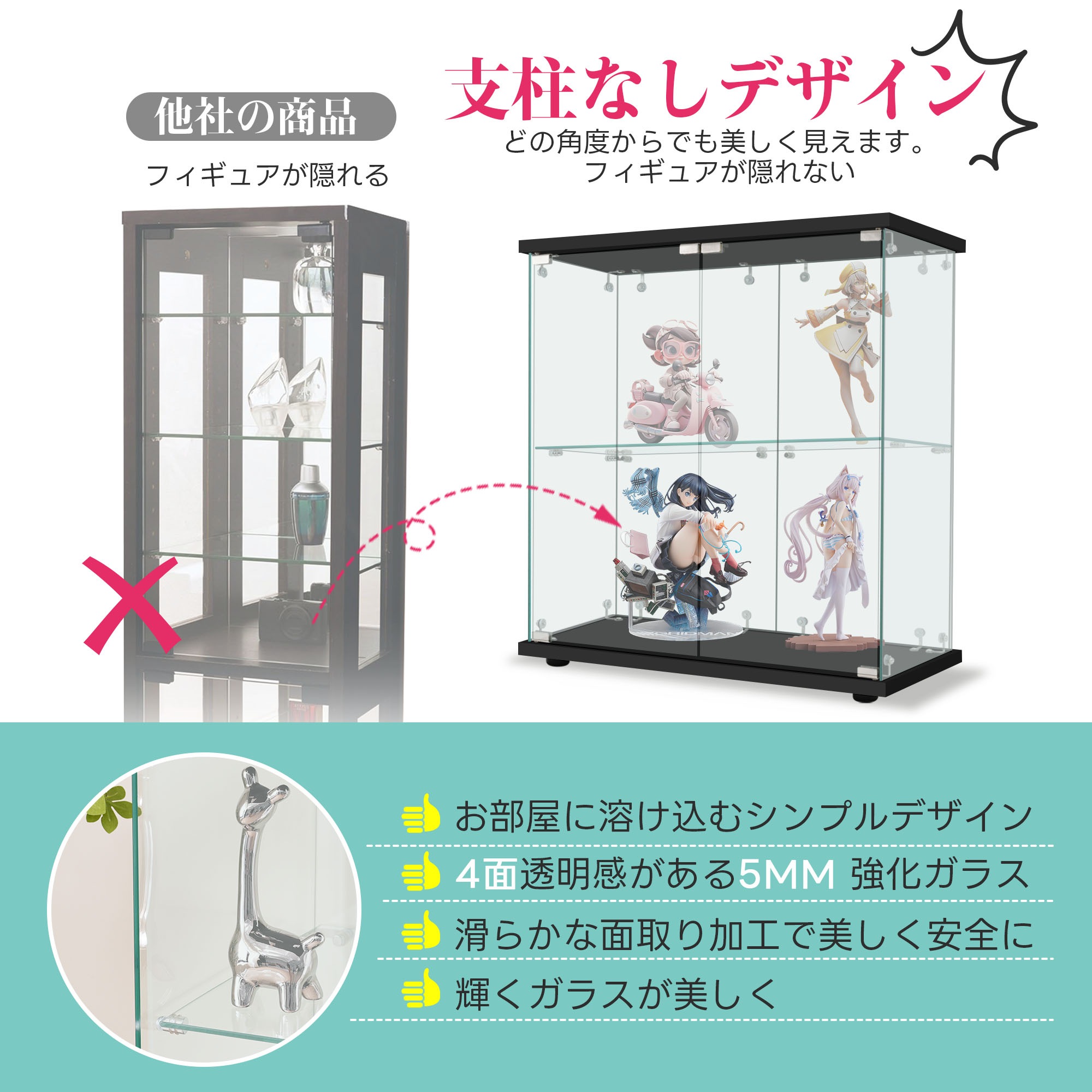 【国内出荷】コレクションケース 両扉タイプ 大型 ワイドタイプ ガラスディスプレイキャビネット フィギュアケース 2段 強化ガラス 全面ガラス サイズ:幅80.5×奥行36.5×高さ86cm ブラック 【国内出荷】コレクションケース 両扉タイプ 大型 ワイドタイプ ガラスディスプレイキャビネット フィギュアケース 2段 強化ガラス 全面ガラス サイズ:幅80.5×奥行36.5×高さ86cm ブラック