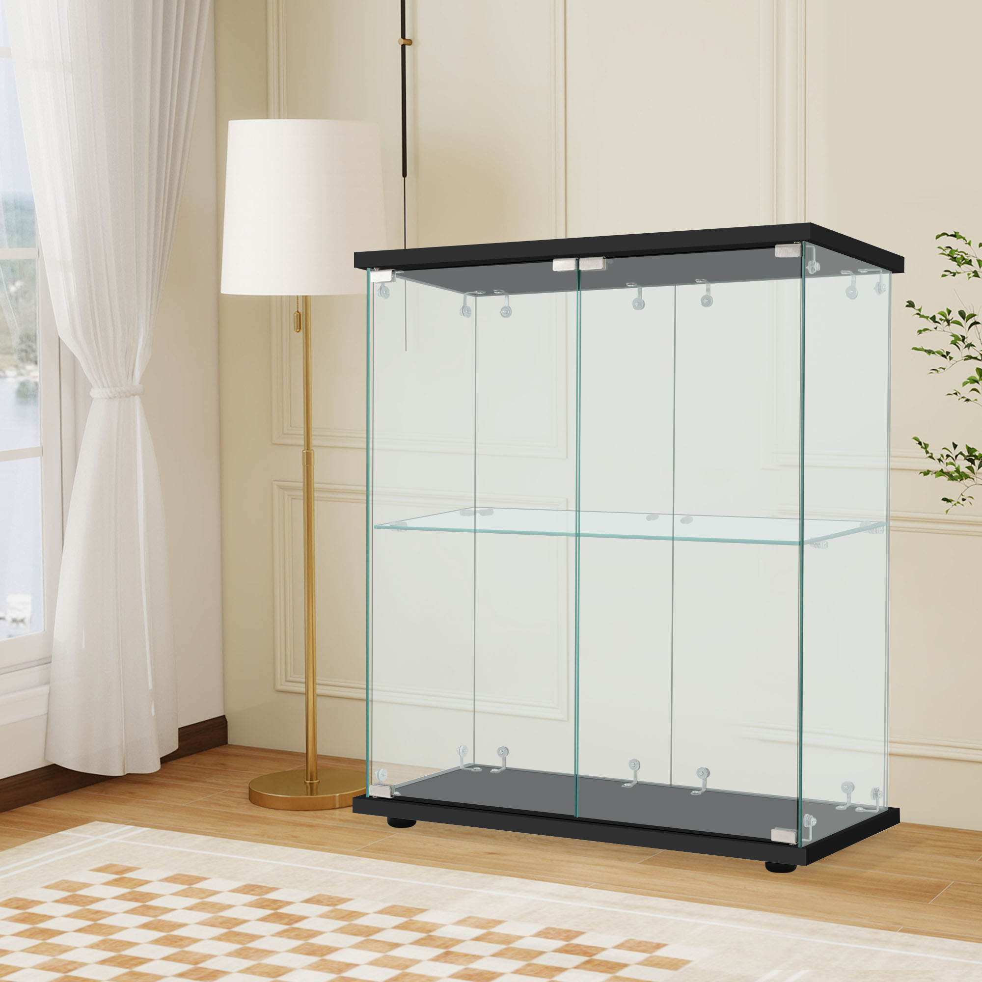 【国内出荷】コレクションケース 両扉タイプ 大型 ワイドタイプ ガラスディスプレイキャビネット フィギュアケース 2段 強化ガラス 全面ガラス サイズ:幅80.5×奥行36.5×高さ86cm ブラック 【国内出荷】コレクションケース 両扉タイプ 大型 ワイドタイプ ガラスディスプレイキャビネット フィギュアケース 2段 強化ガラス 全面ガラス サイズ:幅80.5×奥行36.5×高さ86cm ブラック