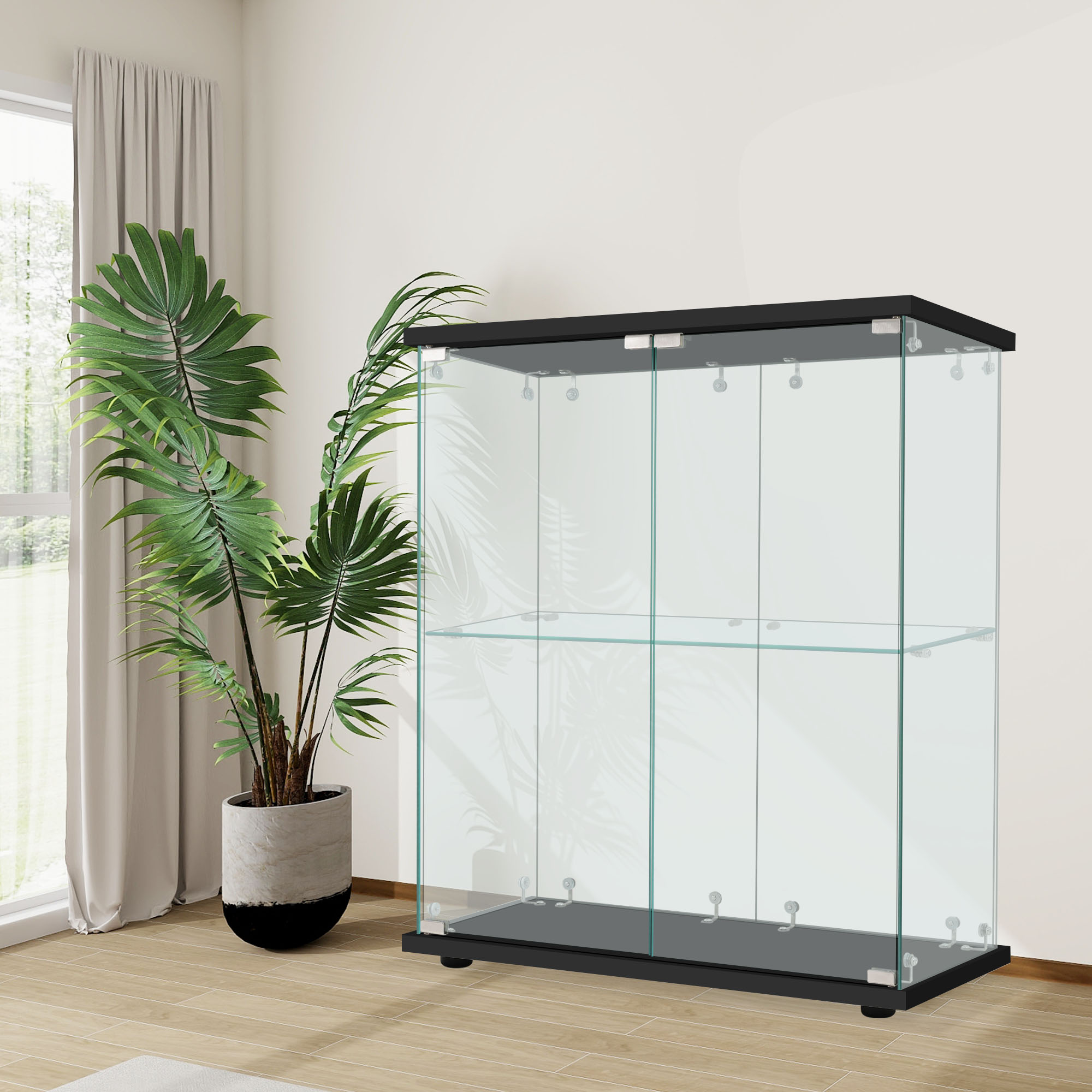 【国内出荷】コレクションケース 両扉タイプ 大型 ワイドタイプ ガラスディスプレイキャビネット フィギュアケース 2段 強化ガラス 全面ガラス サイズ:幅80.5×奥行36.5×高さ86cm ブラック 【国内出荷】コレクションケース 両扉タイプ 大型 ワイドタイプ ガラスディスプレイキャビネット フィギュアケース 2段 強化ガラス 全面ガラス サイズ:幅80.5×奥行36.5×高さ86cm ブラック