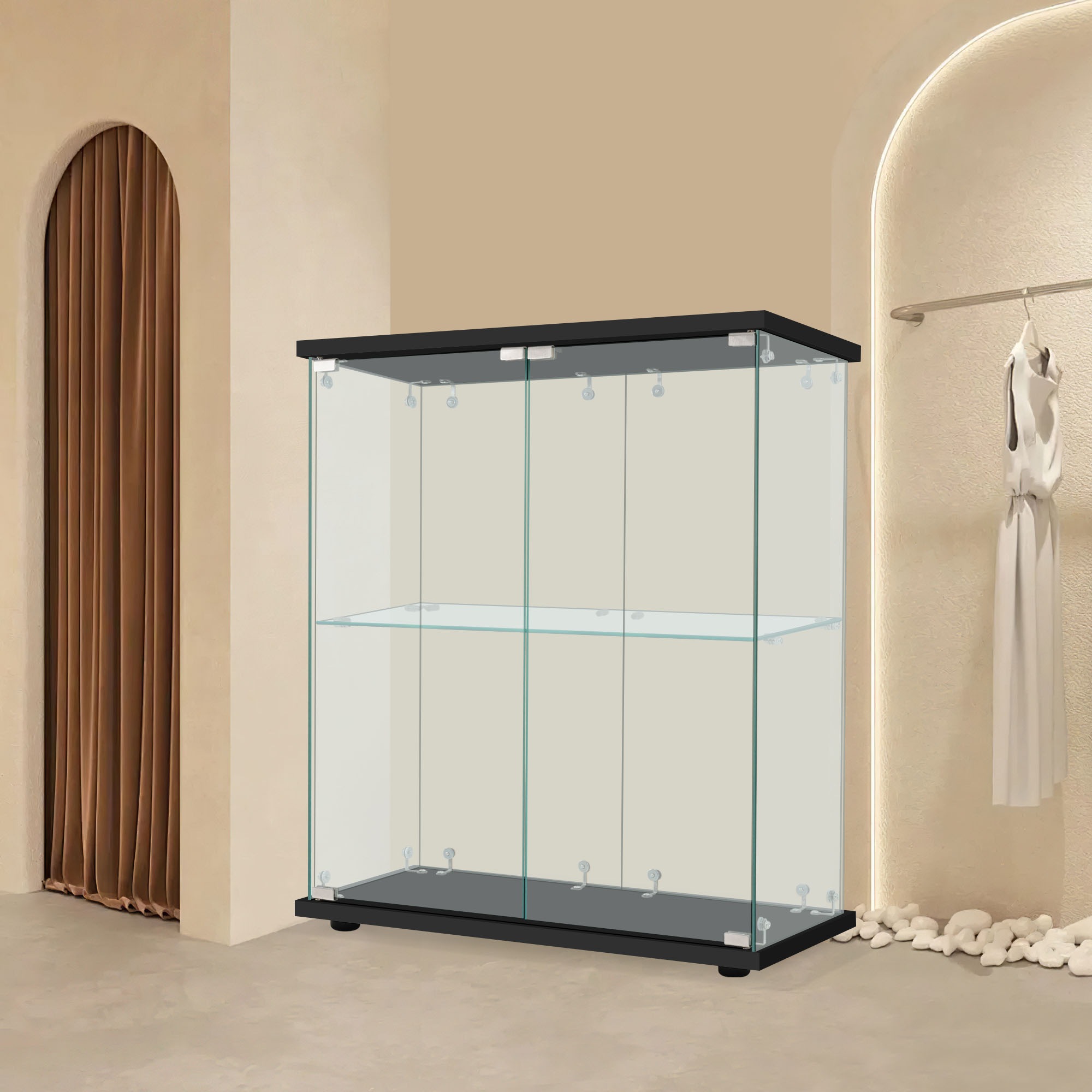 【国内出荷】コレクションケース 両扉タイプ 大型 ワイドタイプ ガラスディスプレイキャビネット フィギュアケース 2段 強化ガラス 全面ガラス サイズ:幅80.5×奥行36.5×高さ86cm ブラック 【国内出荷】コレクションケース 両扉タイプ 大型 ワイドタイプ ガラスディスプレイキャビネット フィギュアケース 2段 強化ガラス 全面ガラス サイズ:幅80.5×奥行36.5×高さ86cm ブラック