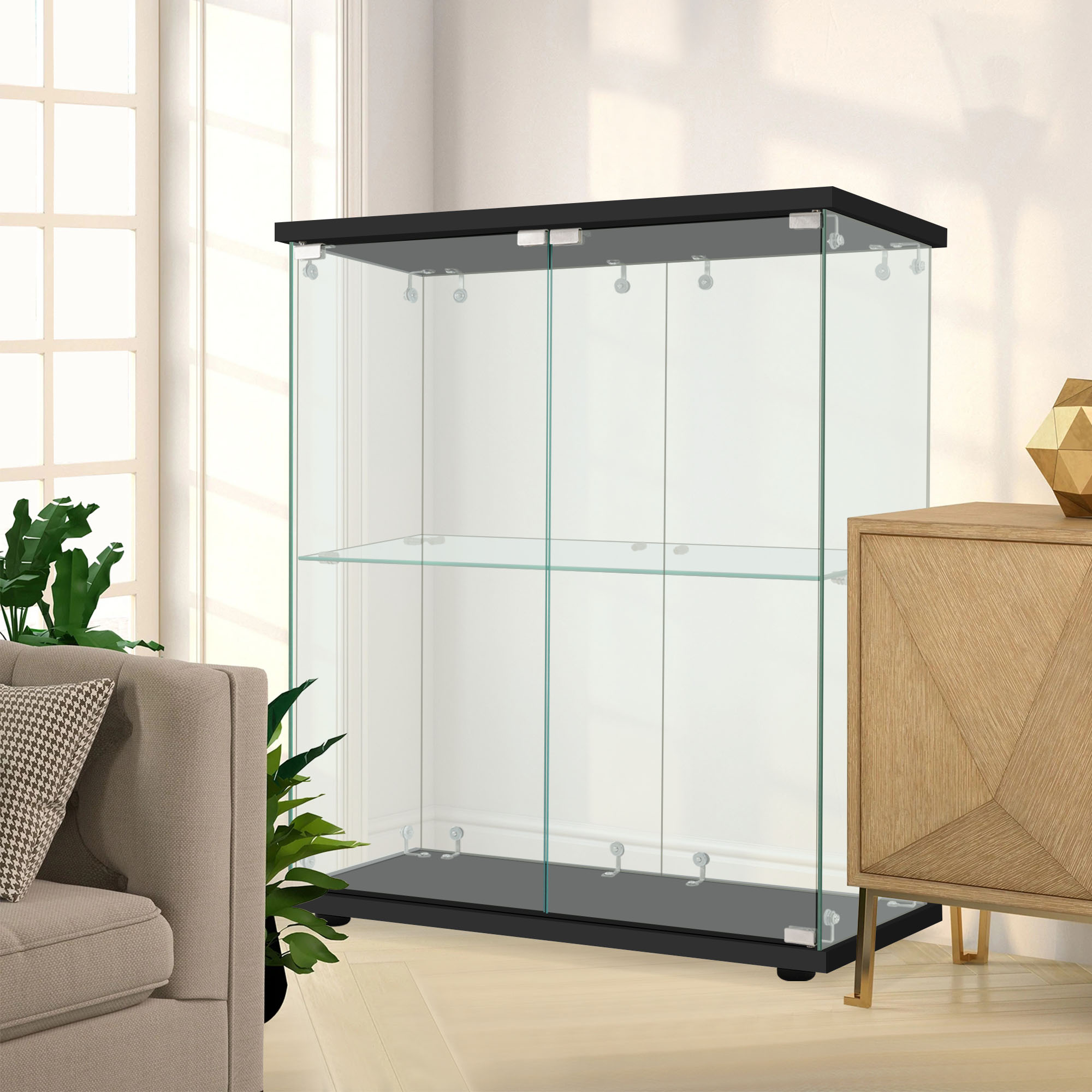 【国内出荷】コレクションケース 両扉タイプ 大型 ワイドタイプ ガラスディスプレイキャビネット フィギュアケース 2段 強化ガラス 全面ガラス サイズ:幅80.5×奥行36.5×高さ86cm ブラック 【国内出荷】コレクションケース 両扉タイプ 大型 ワイドタイプ ガラスディスプレイキャビネット フィギュアケース 2段 強化ガラス 全面ガラス サイズ:幅80.5×奥行36.5×高さ86cm ブラック