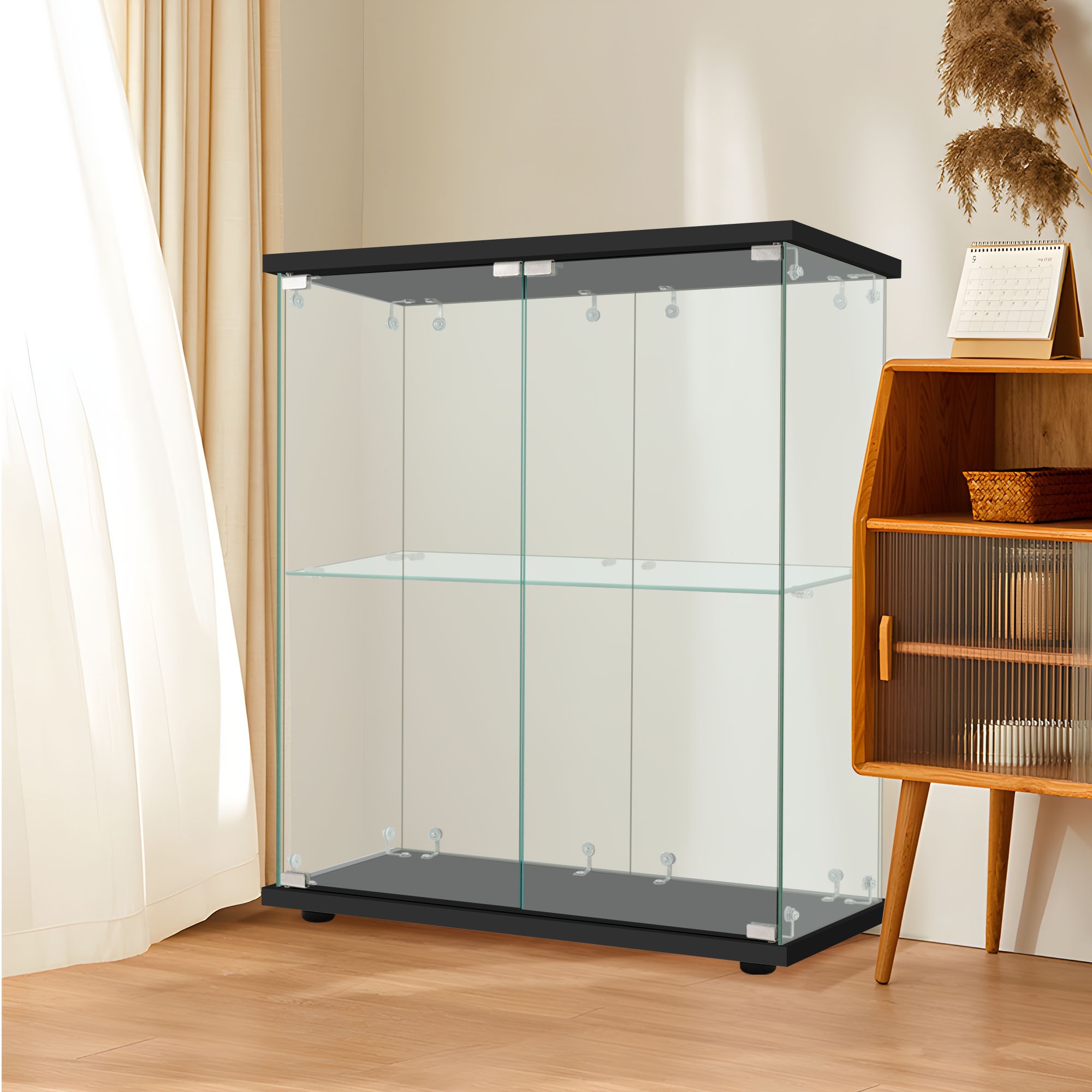 【国内出荷】コレクションケース 両扉タイプ 大型 ワイドタイプ ガラスディスプレイキャビネット フィギュアケース 2段 強化ガラス 全面ガラス サイズ:幅80.5×奥行36.5×高さ86cm ブラック 【国内出荷】コレクションケース 両扉タイプ 大型 ワイドタイプ ガラスディスプレイキャビネット フィギュアケース 2段 強化ガラス 全面ガラス サイズ:幅80.5×奥行36.5×高さ86cm ブラック