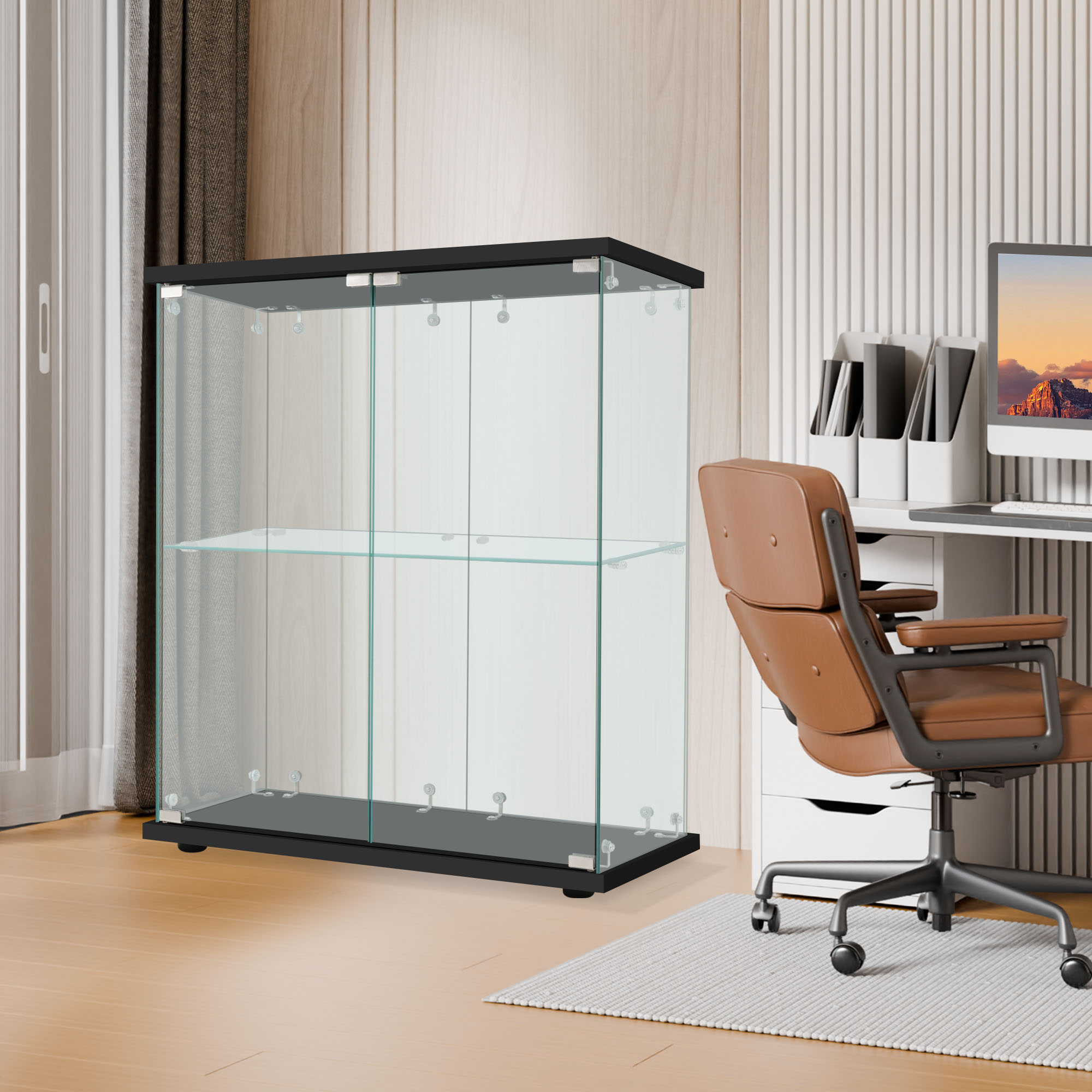 【国内出荷】コレクションケース 両扉タイプ 大型 ワイドタイプ ガラスディスプレイキャビネット フィギュアケース 2段 強化ガラス 全面ガラス サイズ:幅80.5×奥行36.5×高さ86cm ブラック 【国内出荷】コレクションケース 両扉タイプ 大型 ワイドタイプ ガラスディスプレイキャビネット フィギュアケース 2段 強化ガラス 全面ガラス サイズ:幅80.5×奥行36.5×高さ86cm ブラック