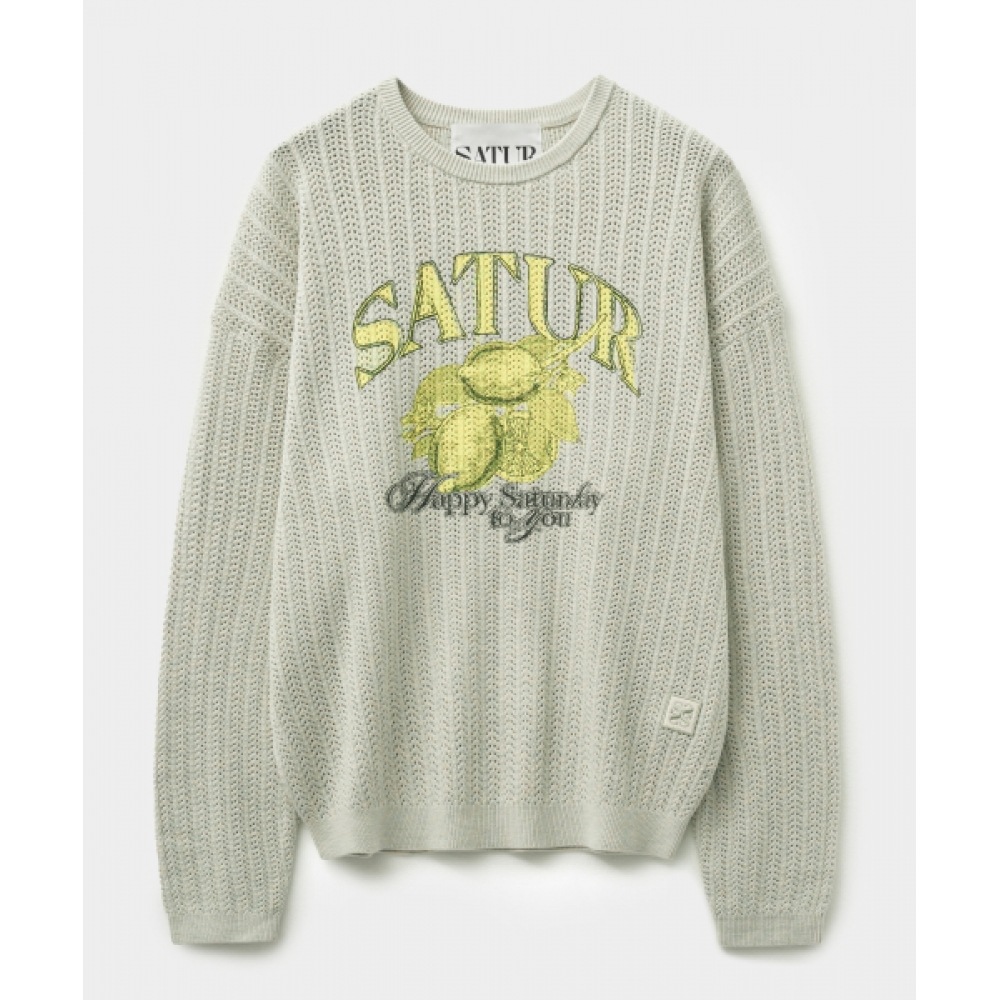 SATUR イビザシトロンサマーグラフィックメッシュニットナチュラルグリーン SATUR イビザシトロンサマーグラフィックメッシュニットナチュラルグリーン