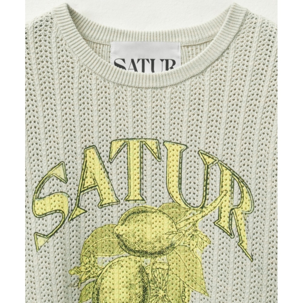 SATUR イビザシトロンサマーグラフィックメッシュニットナチュラルグリーン SATUR イビザシトロンサマーグラフィックメッシュニットナチュラルグリーン