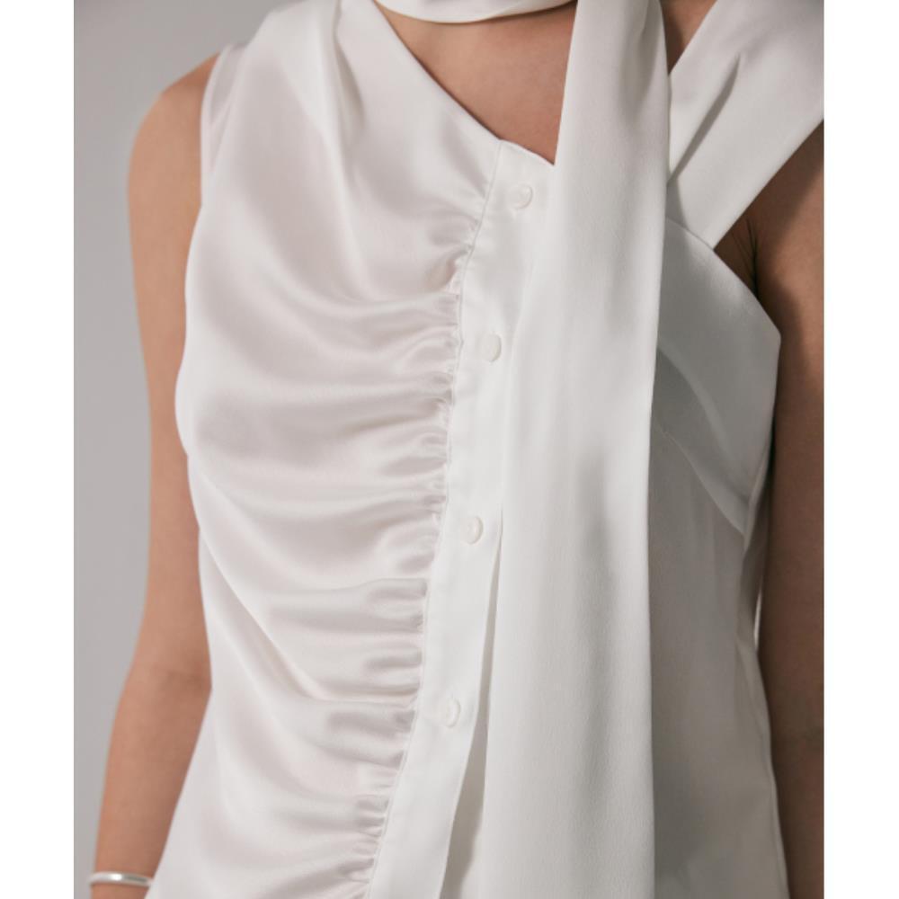 TREEMINGBIRD Tied Shirring Crop Shirts White TMB242SR7 TREEMINGBIRD Tied Shirring Crop Shirts White TMB242SR7