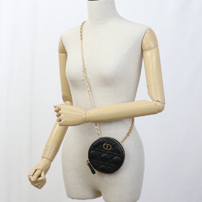 ラウンド チェーンショルダーポーチ カロ CD84603 ショルダーバッグ レザー/ラウンド チェーンショルダーポーチ ブラック【中古】 レディース