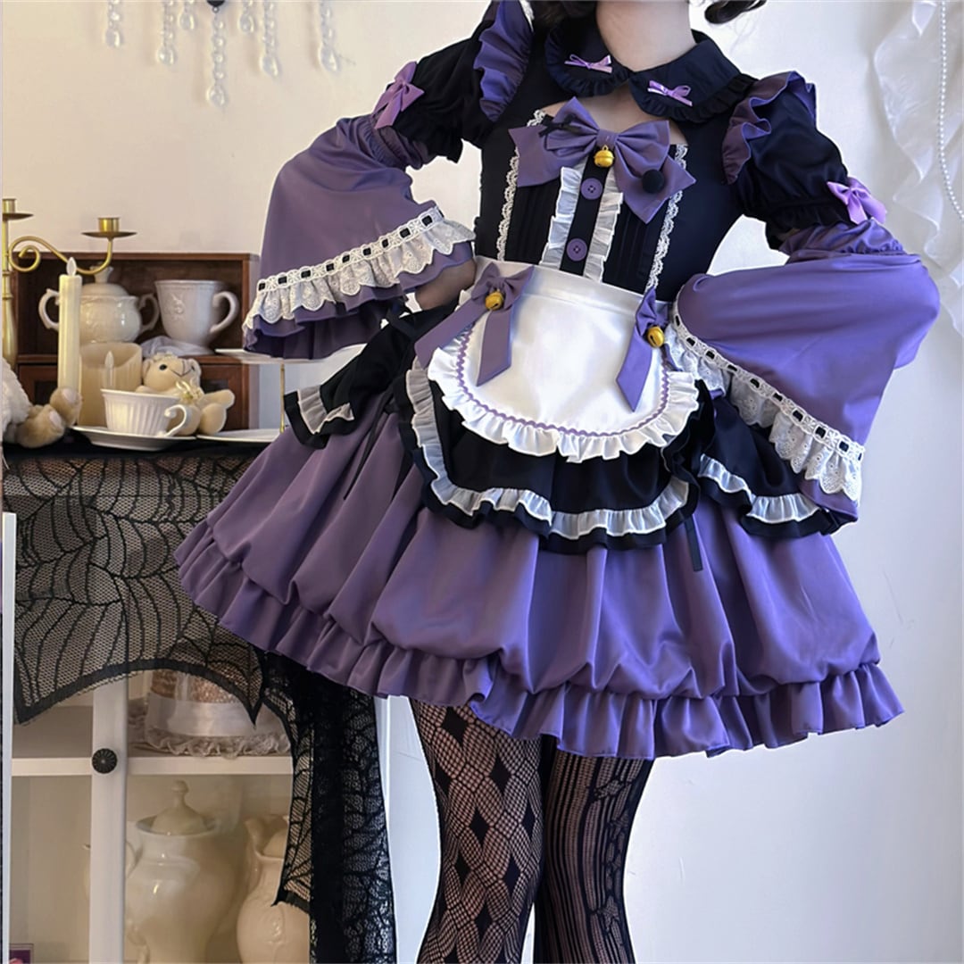 2024新作 3点セット 5色 可愛い メイド服 S M L ロリータ 撞色 ワンピース セットアップ