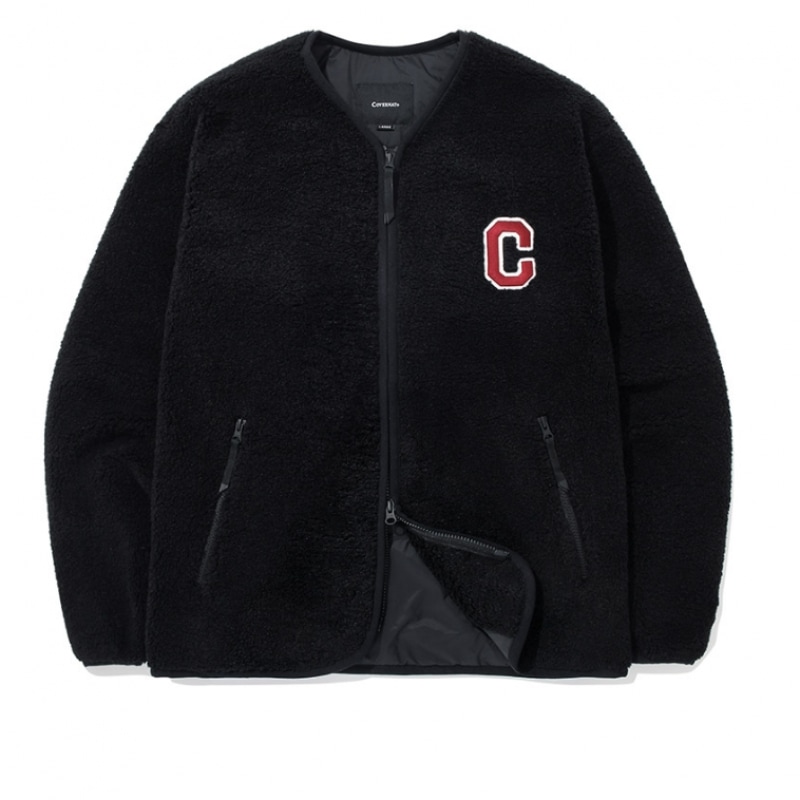 COVERNAT 24FW C ロゴノーカラーシェルパジャケットブラック COVERNAT 24FW C ロゴノーカラーシェルパジャケットブラック