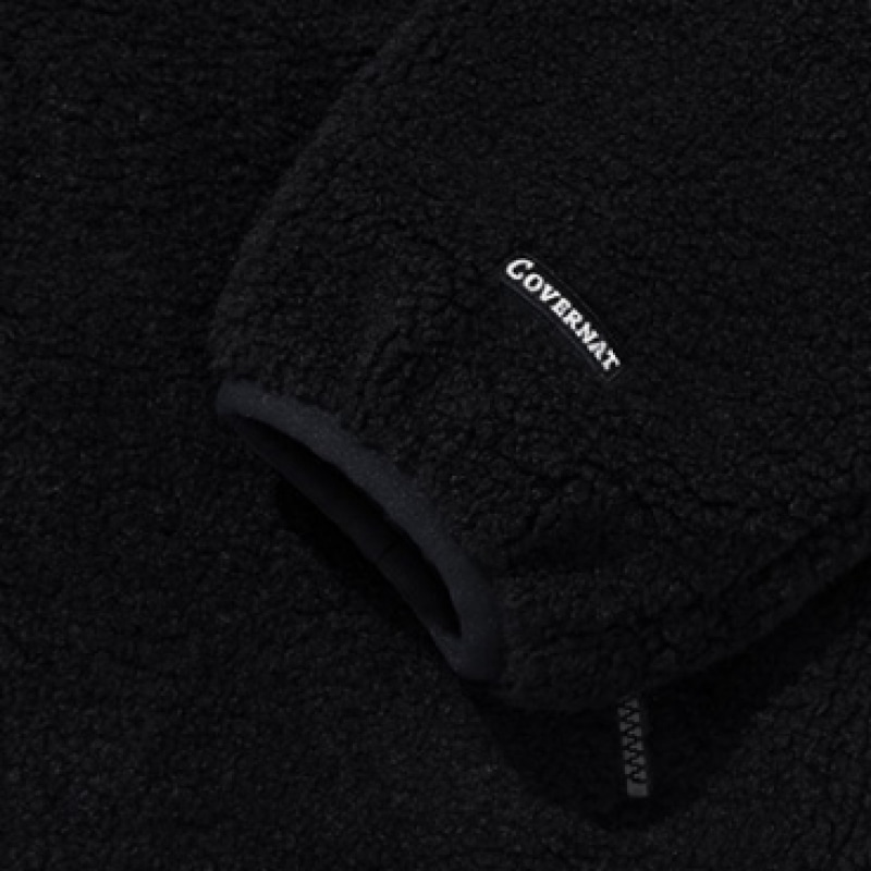 COVERNAT 24FW C ロゴノーカラーシェルパジャケットブラック COVERNAT 24FW C ロゴノーカラーシェルパジャケットブラック