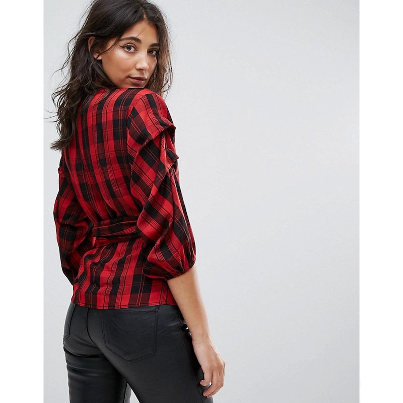 ミス セルフリッジ レディース トップス【Miss Selfridge Check Puff Sleeve Wrap Top】Multi ミス セルフリッジ レディース トップス【Miss Selfridge Check Puff Sleeve Wrap Top】Multi
