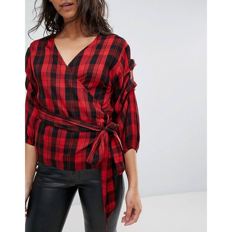 ミス セルフリッジ レディース トップス【Miss Selfridge Check Puff Sleeve Wrap Top】Multi ミス セルフリッジ レディース トップス【Miss Selfridge Check Puff Sleeve Wrap Top】Multi