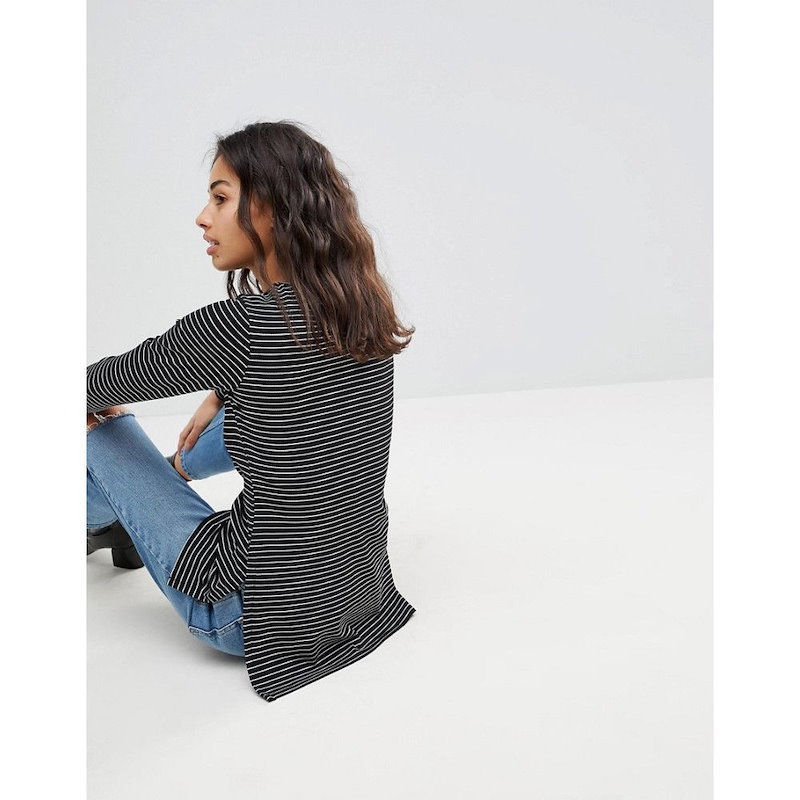 ブーフー レディース トップス【Boohoo Petite Side Split Stripe Top】Black ブーフー レディース トップス【Boohoo Petite Side Split Stripe Top】Black