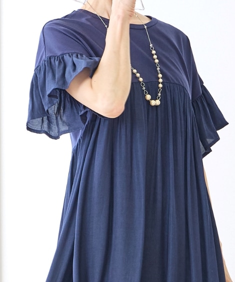 ロング・マキシ丈/半袖 たっぷりギャザーゆったりワンピース アトランダム ロング・マキシ丈/半袖 たっぷりギャザーゆったりワンピース アトランダム