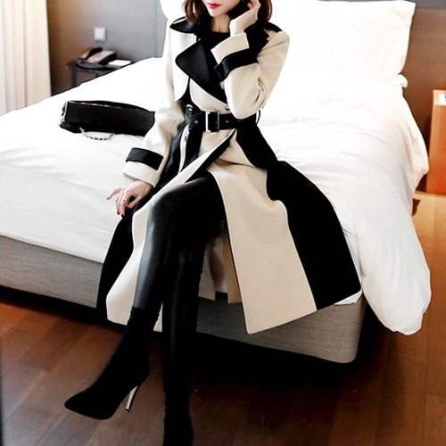 バイカラーが大人可愛い冬のロング厚手レディースチェスターコート