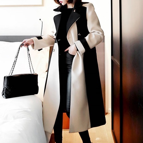 バイカラーが大人可愛い冬のロング厚手レディースチェスターコートレディースファッション コート バイカラーが大人可愛い冬のロング厚手レディースチェスターコート