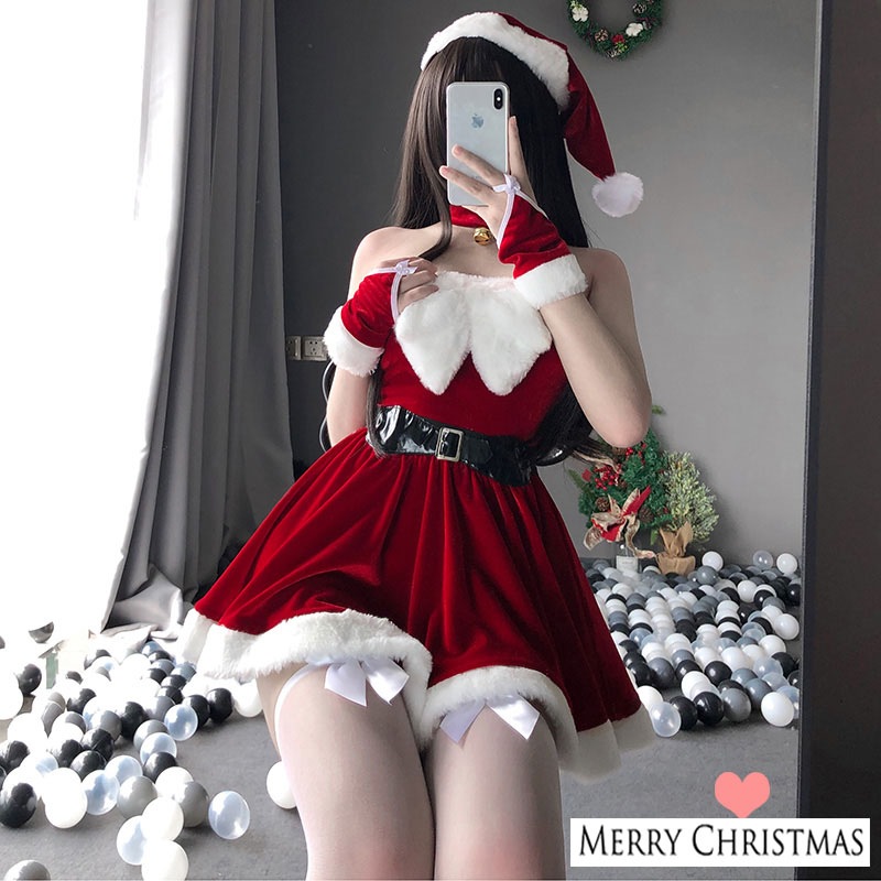 5点セット サンタ コスプレ セクシー サンタ帽子 大きいリボン クリスマス 衣装 サンタクロース コスチューム パーティ サンタコス サンタコスプレ サンタ衣装 サンタコスチューム サンタクロース衣
