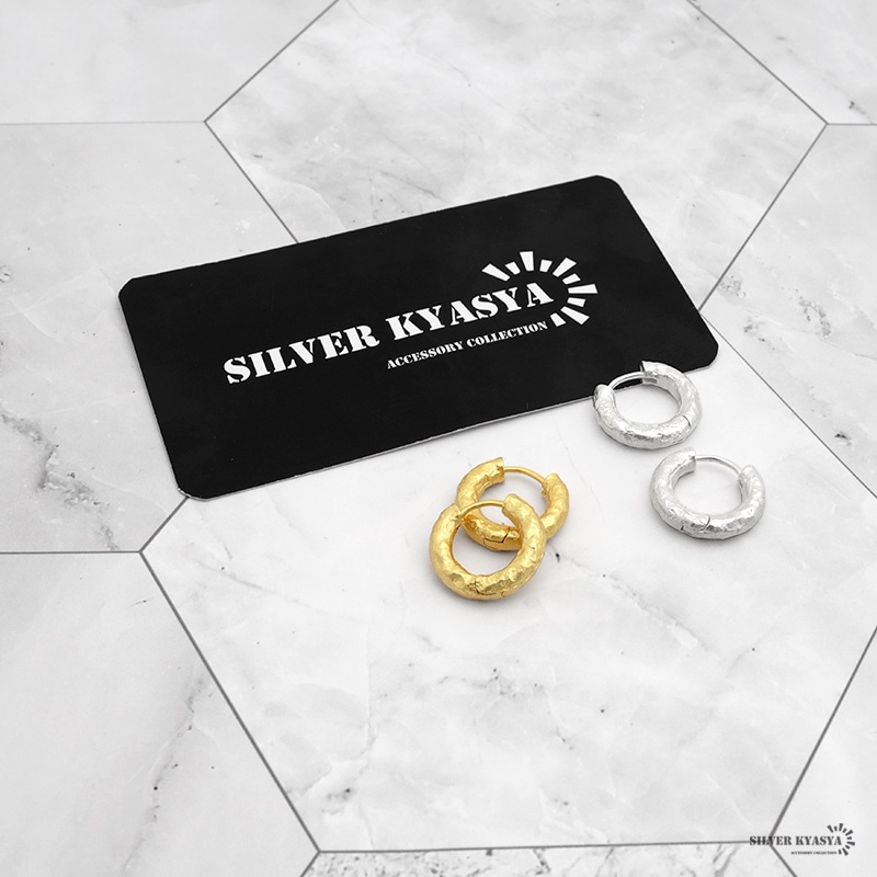 925 チャンキー フープピアス 槌目 [ce120]