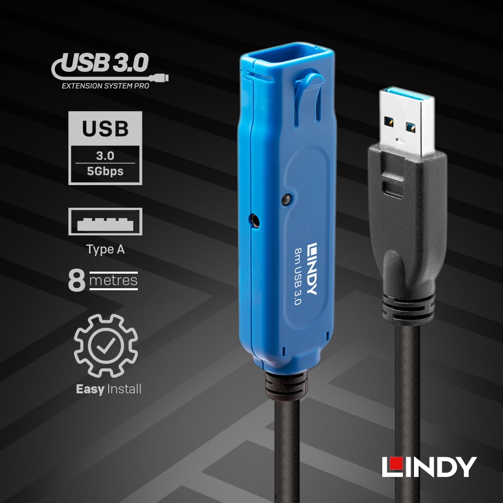 【43158】 LINDY 8m USB3.0 アクティブ延長ケーブル 【43158】 LINDY 8m USB3.0 アクティブ延長ケーブル