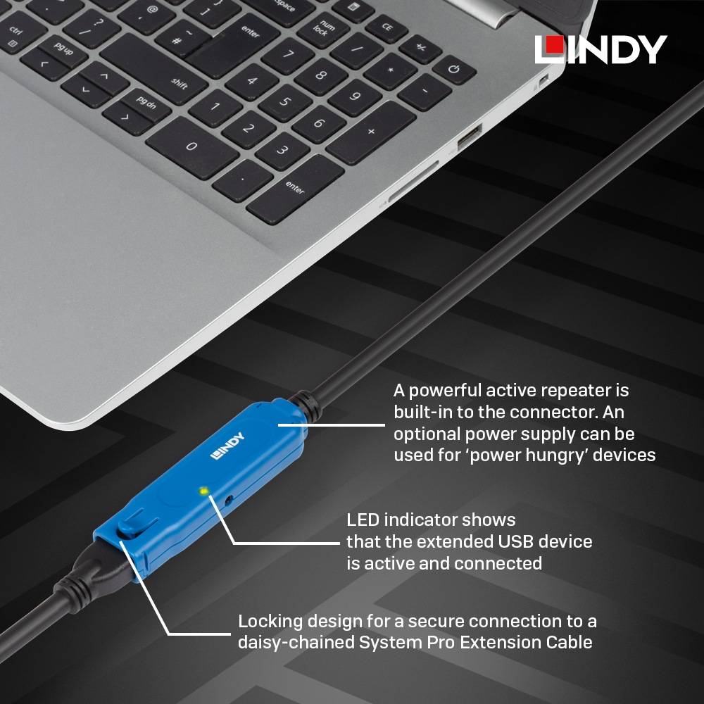 【43158】 LINDY 8m USB3.0 アクティブ延長ケーブル 【43158】 LINDY 8m USB3.0 アクティブ延長ケーブル