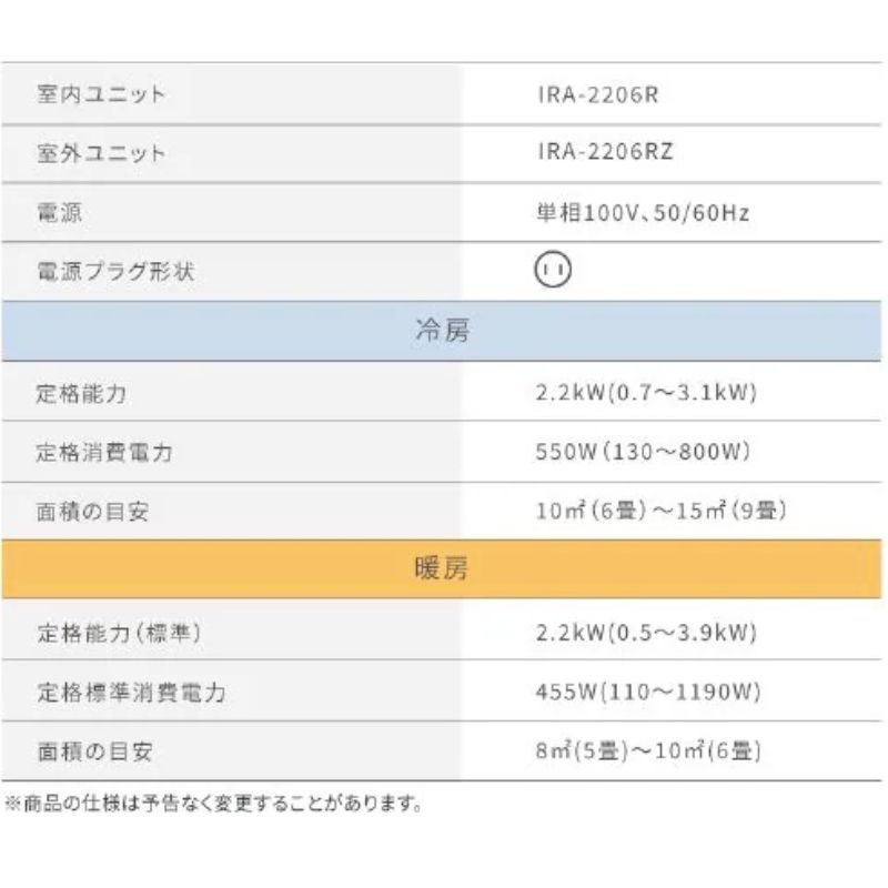 エアコン 6畳用 2025年モデル ホワイト シンプル 除湿 壁掛け 単相100V IRA-2206R-W