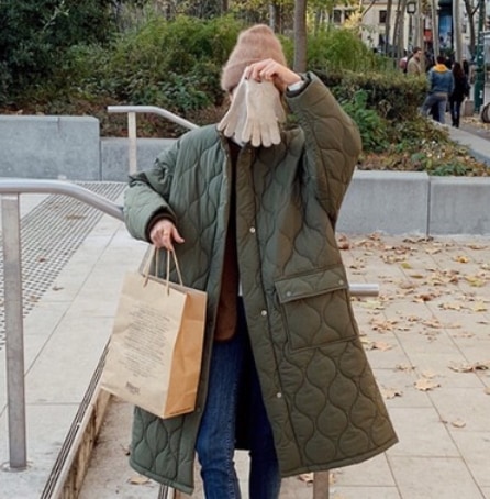 キルティングロングコート アウター コート キルティングコート ロング丈 長袖 綿 キルティング