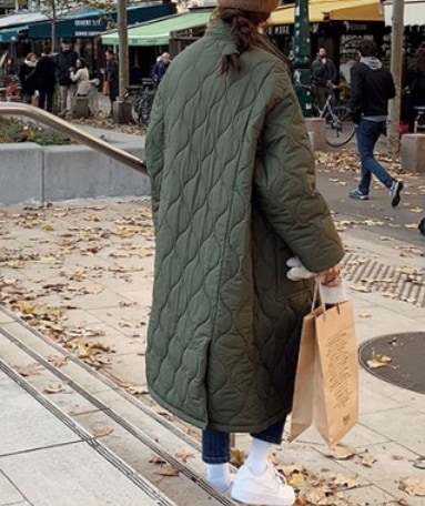 キルティングロングコート アウター コート キルティングコート ロング丈 長袖 綿 キルティング