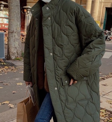 キルティングロングコート アウター コート キルティングコート ロング丈 長袖 綿 キルティング