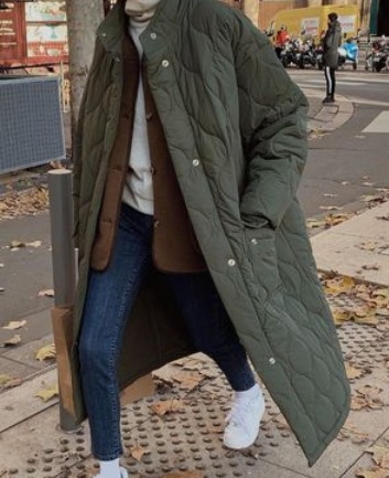 キルティングロングコート アウター コート キルティングコート ロング丈 長袖 綿 キルティング