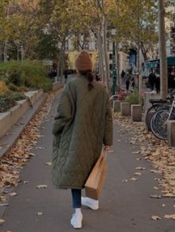 キルティングロングコート アウター コート キルティングコート ロング丈 長袖 綿 キルティング