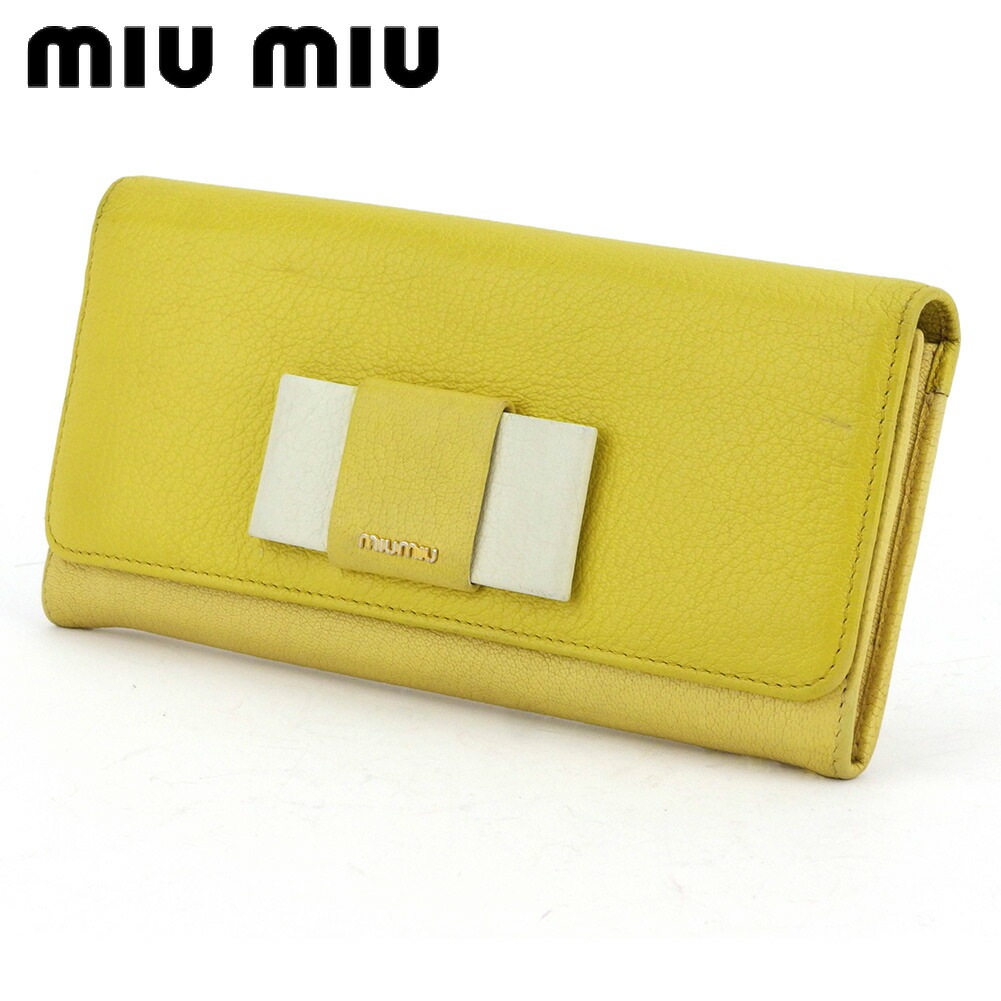 長財布 ファスナー付き 財布 リボン レディース イエロー ホワイト 白 ゴールド 中古