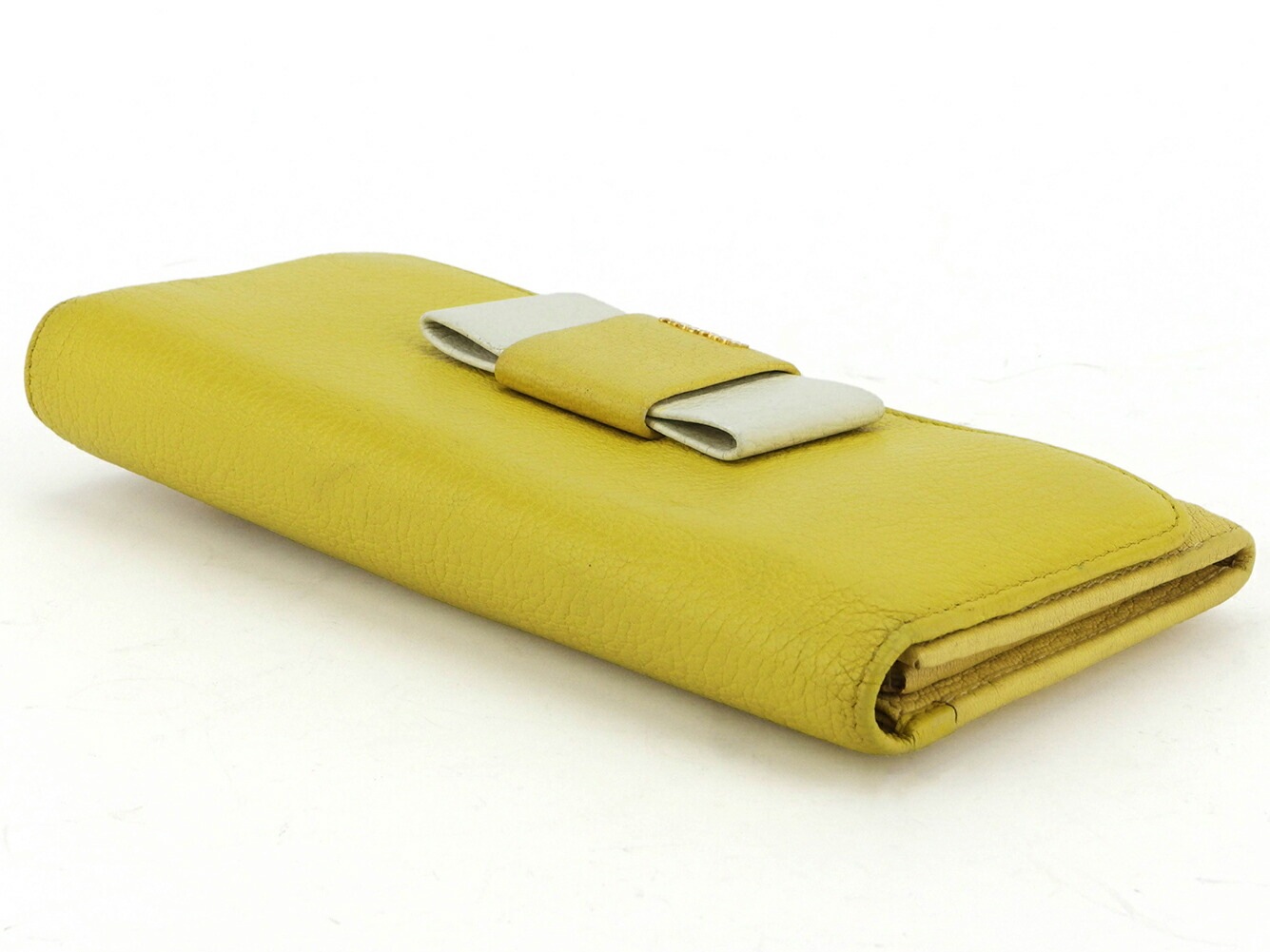 長財布 ファスナー付き 財布 リボン レディース イエロー ホワイト 白 ゴールド 中古