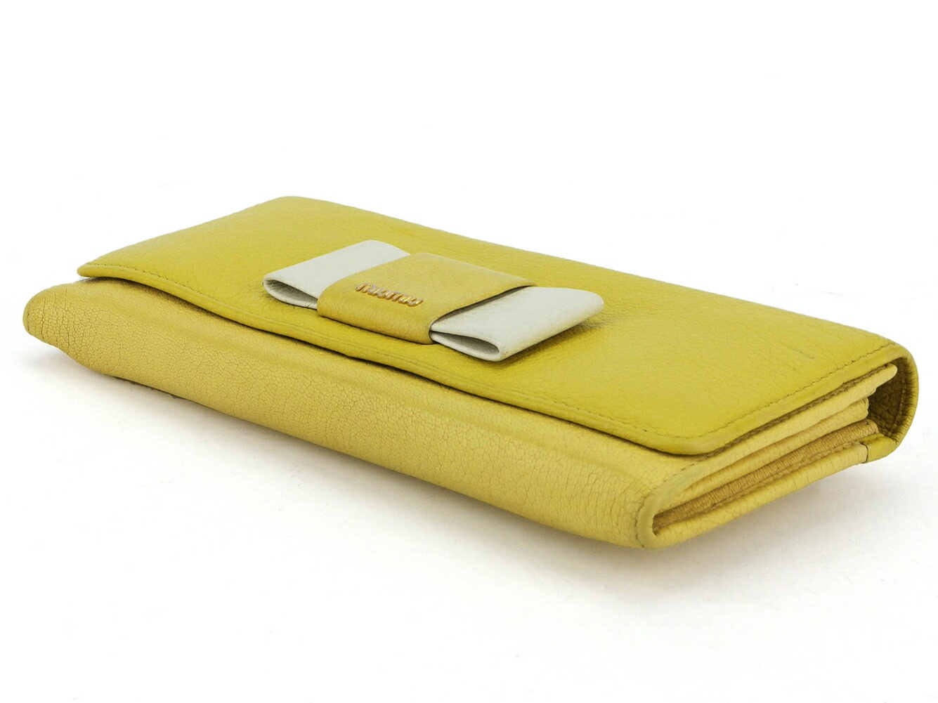 長財布 ファスナー付き 財布 リボン レディース イエロー ホワイト 白 ゴールド 中古