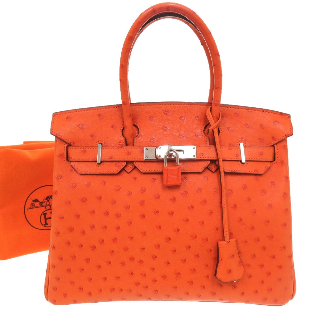 美品 バーキン30 ハンドバッグ オーストリッチ タンジェリン I刻印 0328【中古】 レディース