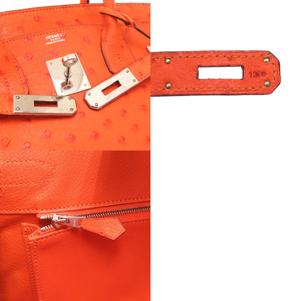 美品 バーキン30 ハンドバッグ オーストリッチ タンジェリン I刻印 0328【中古】 レディース