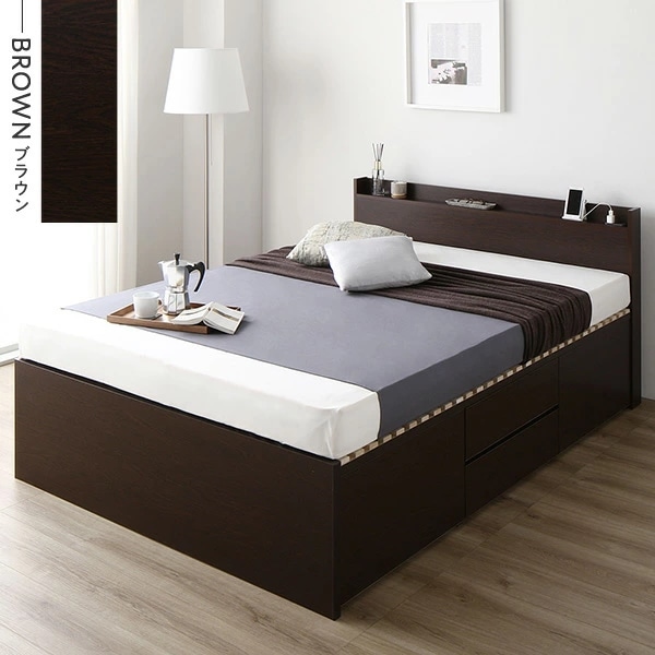 [組立設置付]収納ベッド セミダブル 国産薄型ポケットコイルマットレス付 ホワイト ABB 棚付